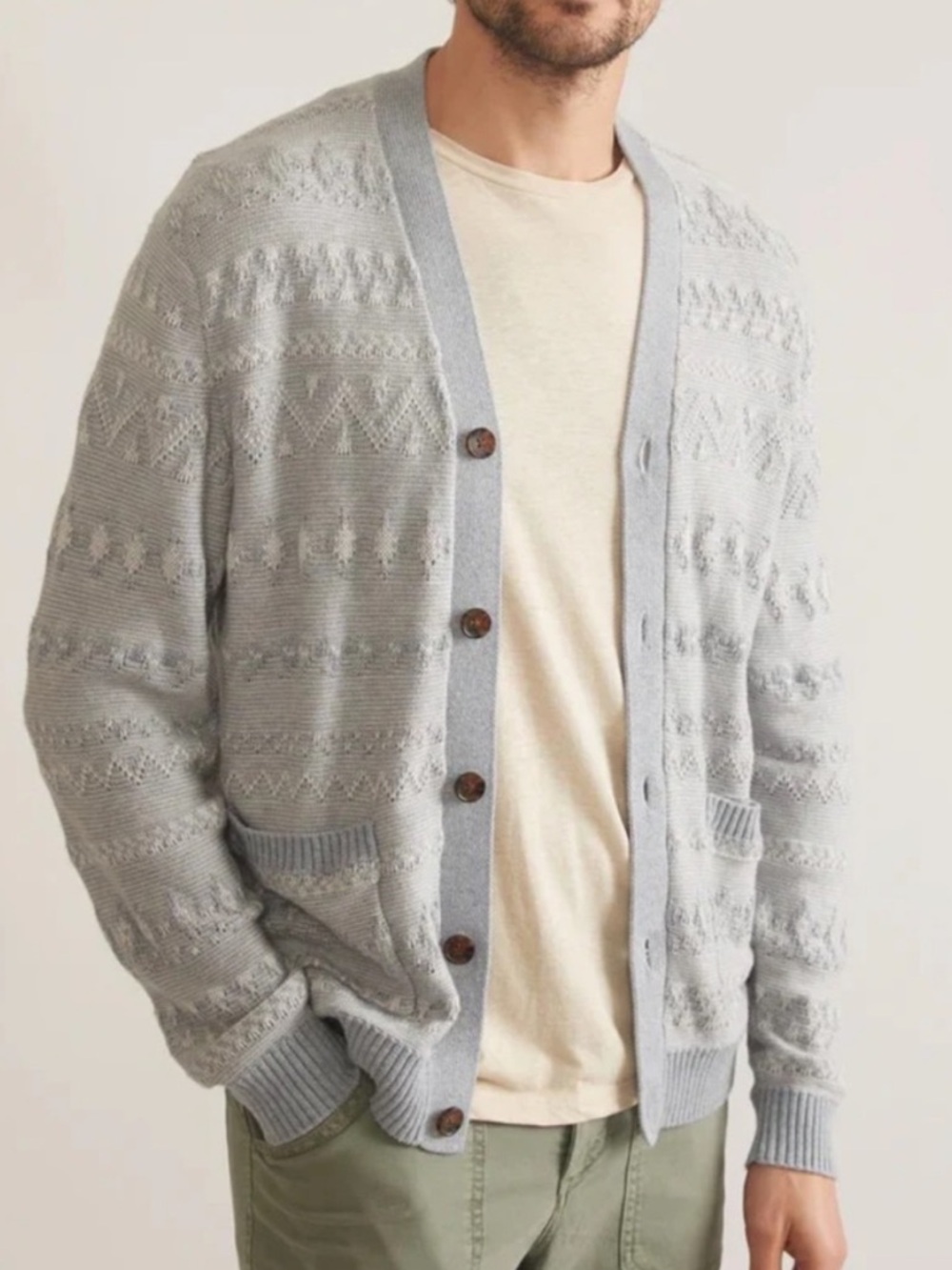 Men’s Marine Layer Stephen Textured Cardigan in Blue Heather (XL)